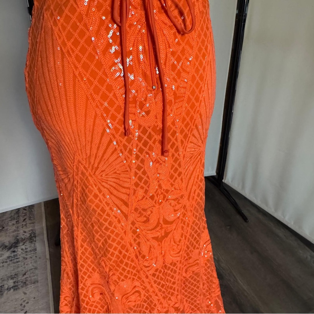 Orange Sequin Prom Dress - Picture 2 of 4